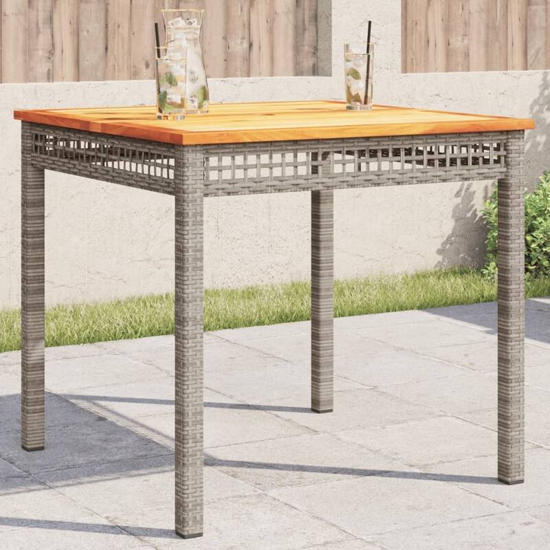 vidaXL Patio Table Furniture Outdoor Garden Backyard Poly Rattan Acacia Wood - Gray and brown 31.5"