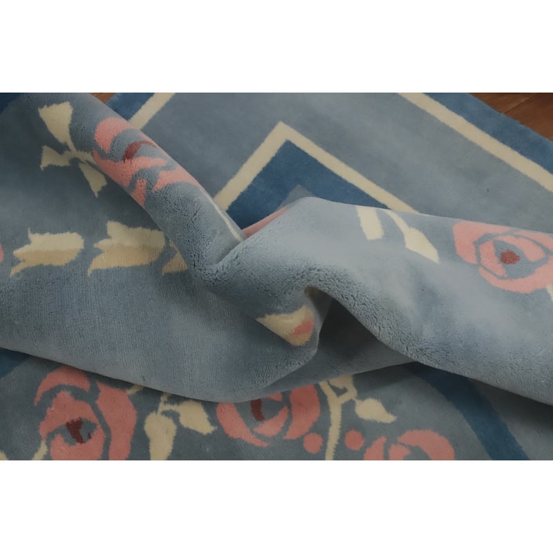 Hand-knotted Tribal Wool Blue Geometric Oriental Area Rug - 8' 0'' X 7' 11''