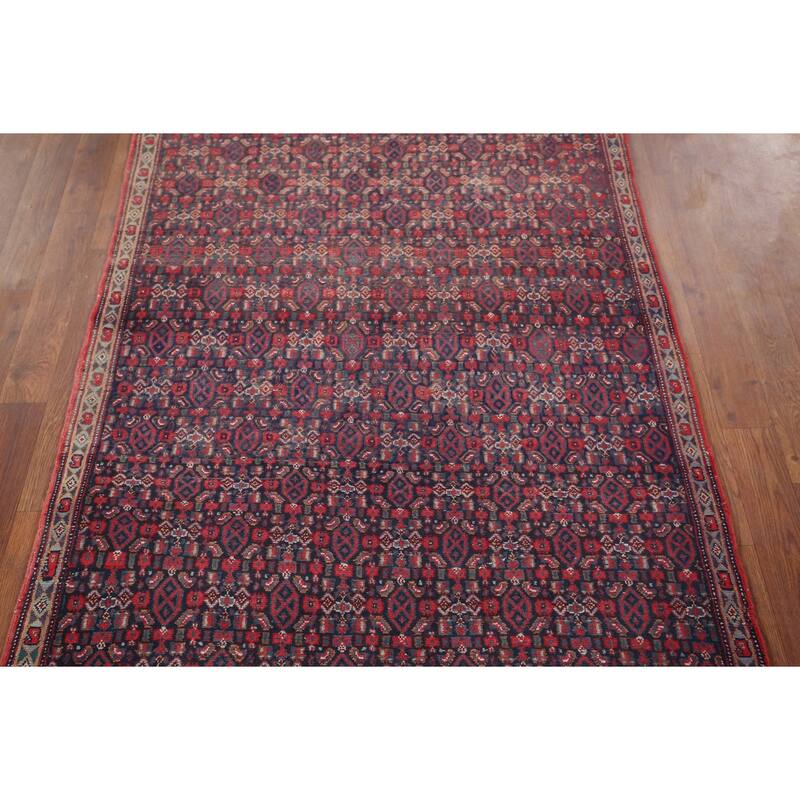 Geometric Bidjar Persian Vintage Runner Rug Hand-Knotted Wool Carpet - 3'6" x 12'2"