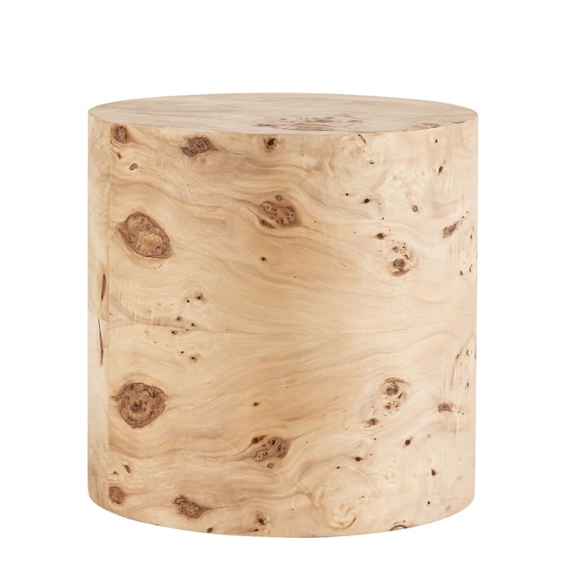 Round Burl Wood Side Table - 15" - Beige