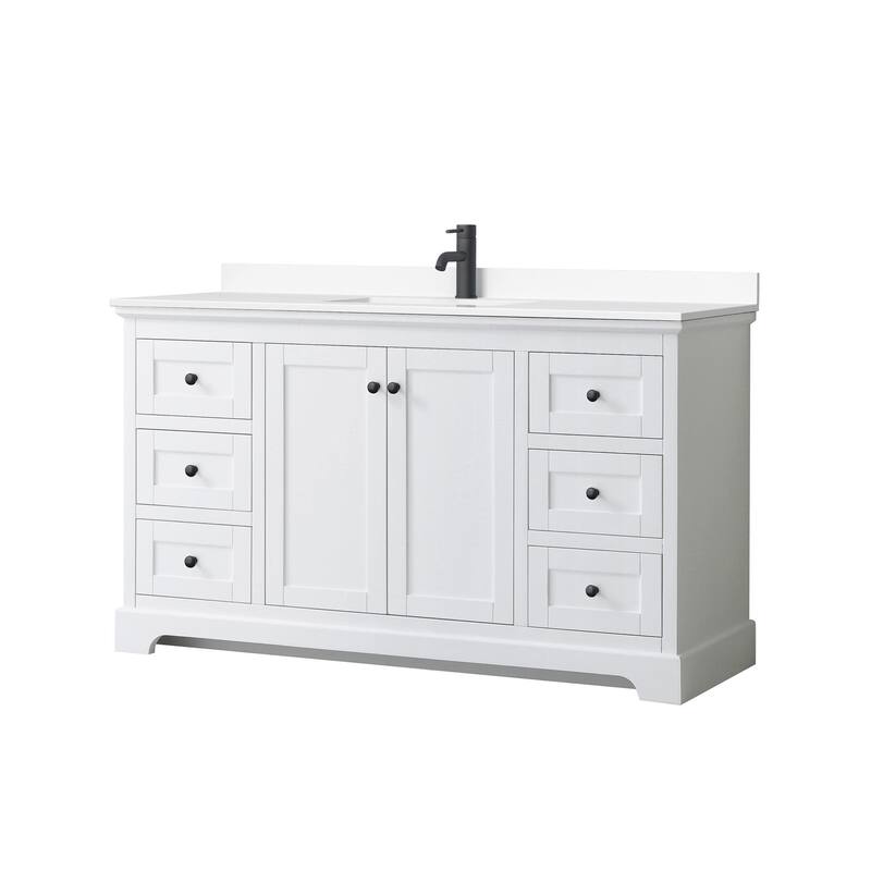 Wyndham Collection Avery 60" Free Standing Single Basin Vanity Set - White / White Cultured Marble Top / Matte Black