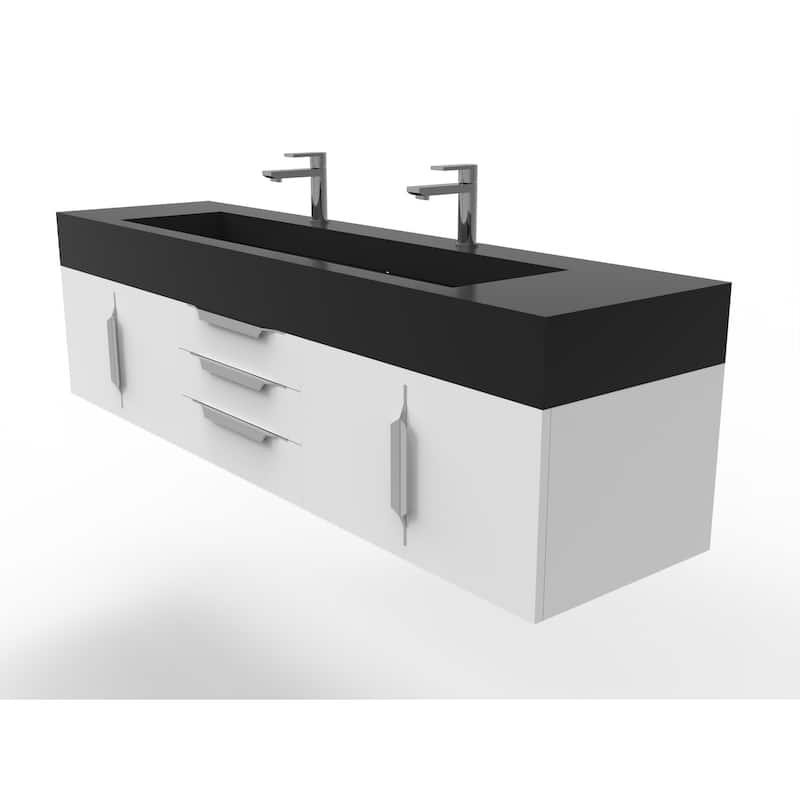 Nile 72" Wall Mounted Bathroom Vanity Set w/ Black Top