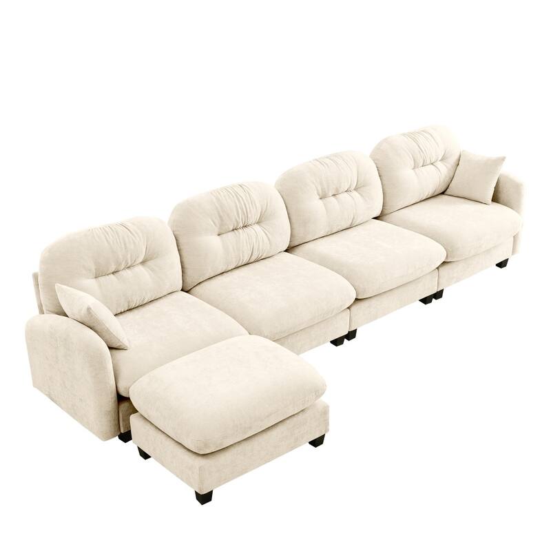 Chenille L-shaped Modular Flexible Combination Sectional Sofa with Wooden Base