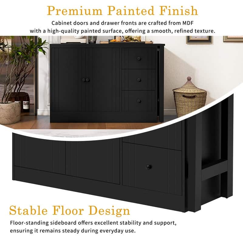 Multifunctional 89.7" Wooden Sideboard with Extendable Table and Storage for Living Room Organization