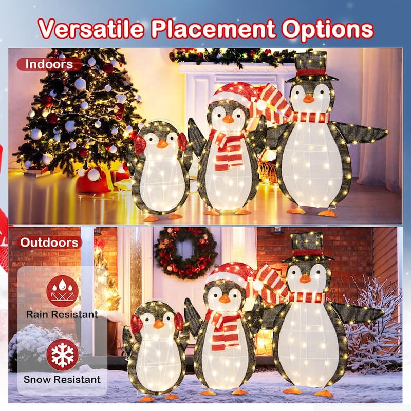 Gymax Lighted Christmas Penguins Set of 3 Christmas Penguin - Multi-colors - See Details