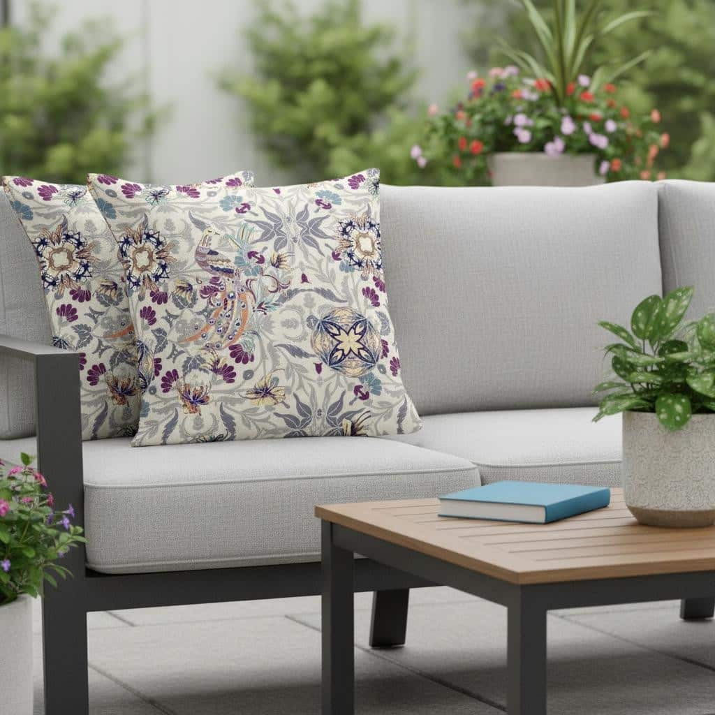 HomeRoots Set of Two 16" X 16" Pink and White Peacock Blown Seam Eclectic Indoor Outdoor Throw Pillow - 16.00' X '16.00' X '5.00