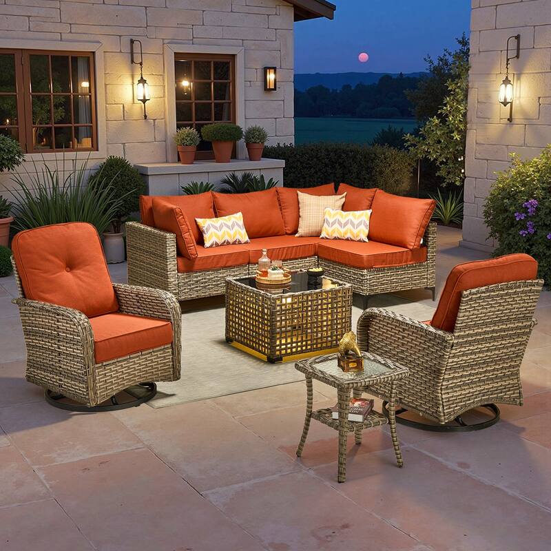 HOOOWOOO 8-piece Outdoor Seating Sofa Patio Wicker Swivel Chair Set - Red