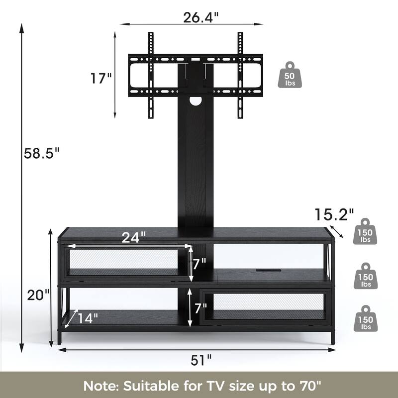 Modern Swivel Mount with Power Outlet for TV up to 70" - 50 inches