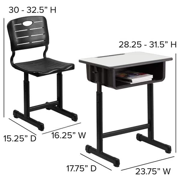 Pedestal Frame Adjustable Height Student Desk And Chair 23 63 W X 17 75 D X 28 25 31 50 H Overstock 10677719