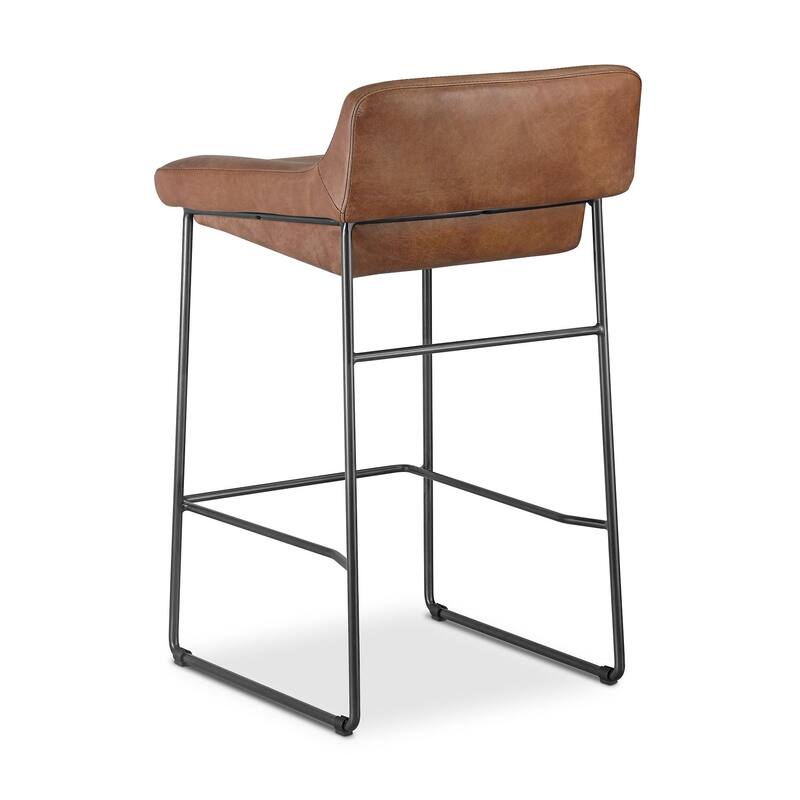 NADAAL STUDIOS Orson, Counter Stool With Top Grain Leather, Set of Two - 17"W x20"D x32"H