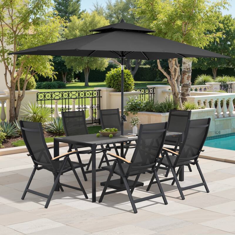 9/11-Piece Outdoor Patio Dining Set Aluminum Dining Table and Chairs w/10 ft Market Umbrella and Base