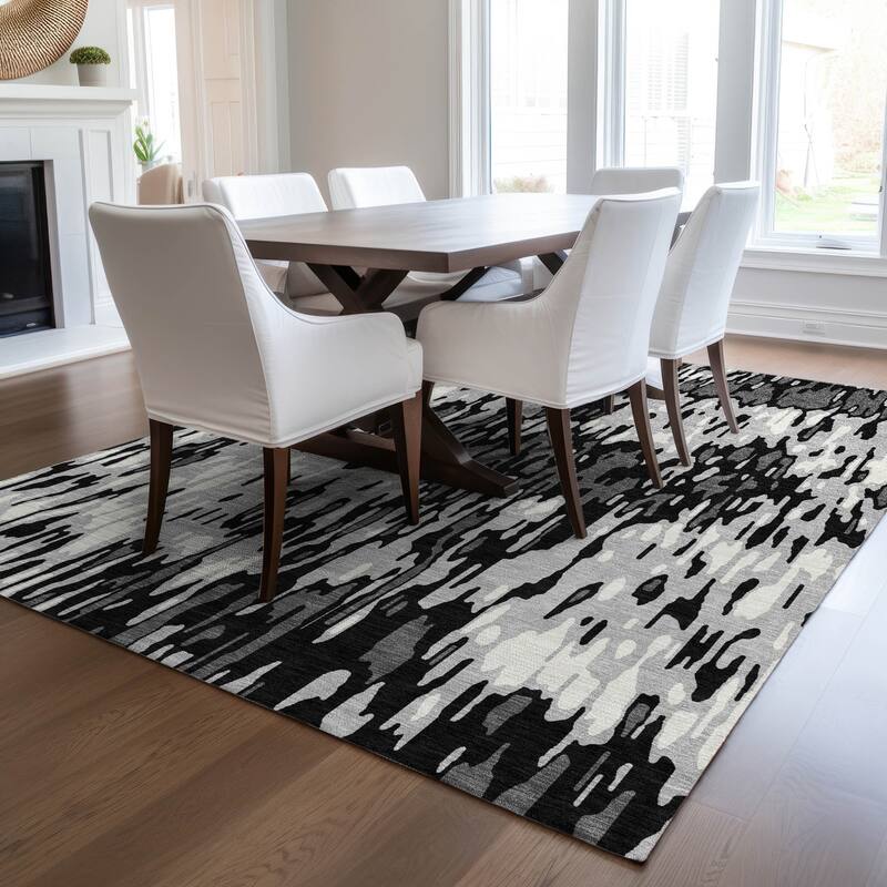Machine Washable Indoor/ Outdoor Modern Watercolor Chantille Rug