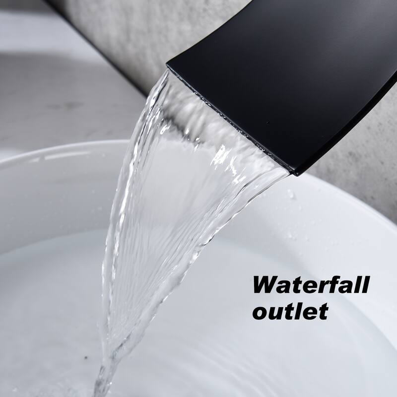 Wall Mounted Curved Bathroom Sink Faucet with Waterfall Spout Design, Large Flushing Area, Temperature and Water Flow Control