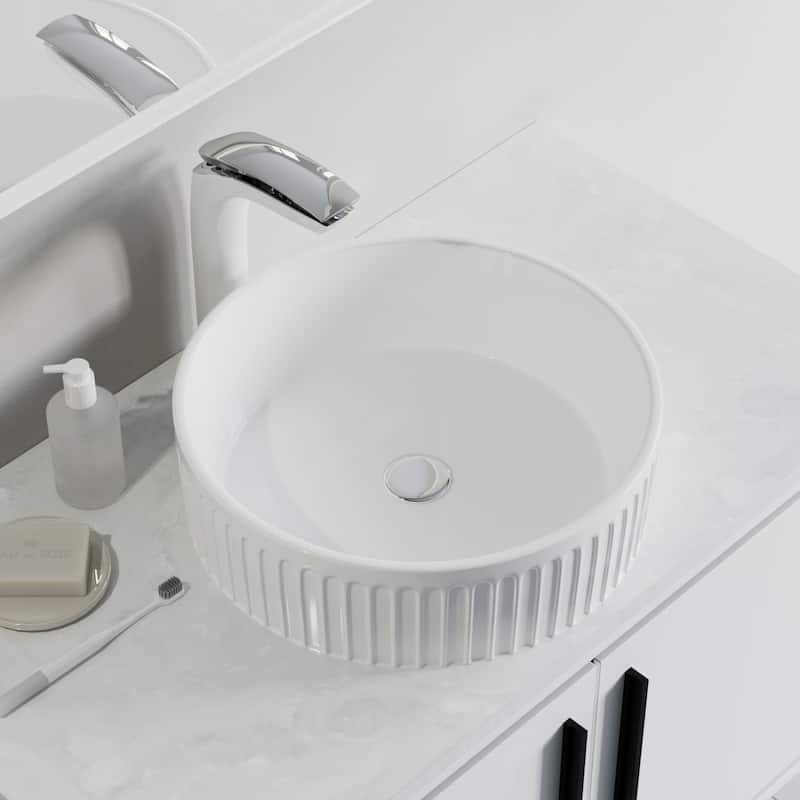 Dowell Fluted Ceramic Vessel Sink - 16Wx16Dx5H - White