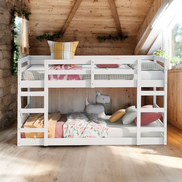 slide 2 of 18, Modern Twin over Twin Bunk Bed With Ladder And Solid Construction For Bedroom White