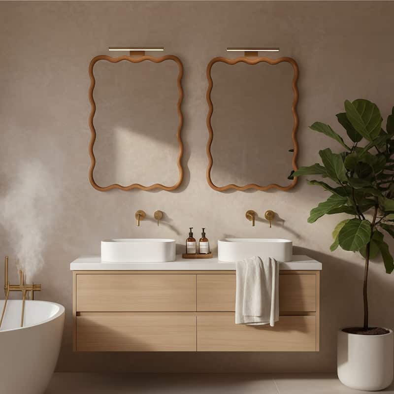 Wavy Rectangle Solid Wood Frame Decorative Mirror Modern Farmhouse Wall Mirror For Bedroom Bathroom Living Room Entryway