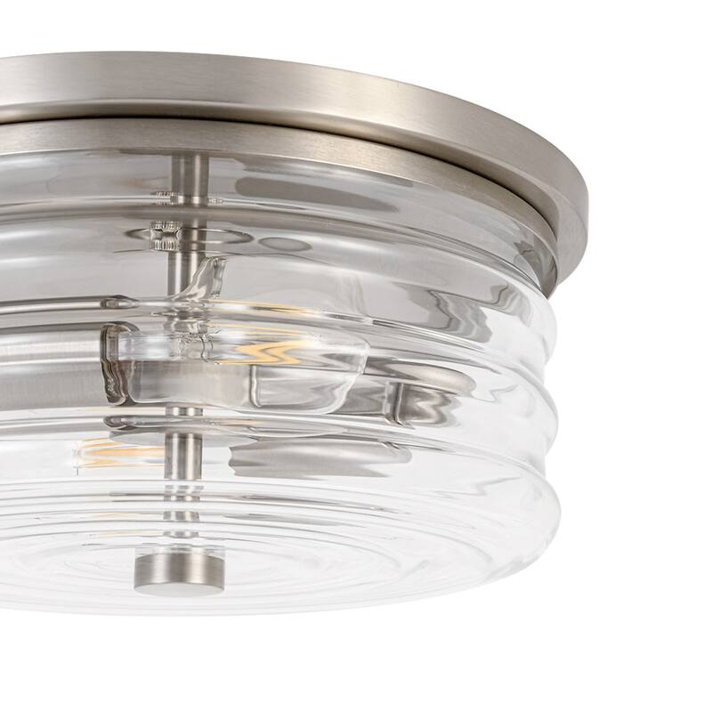 Contemporary 2-Light Round Glass Drum Flush Mount 9.8in