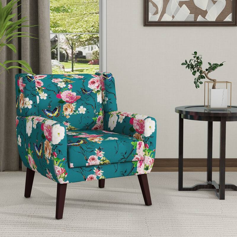 Modern Accent Chair Cotton Linen Upholstered Chair for Living Room - Pattern - Pattern Blue