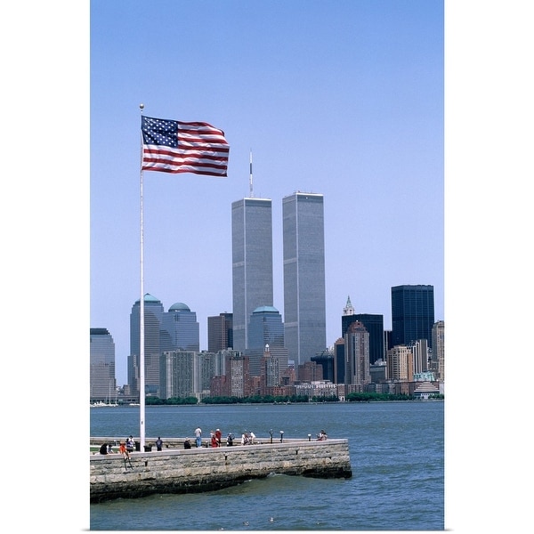 "American flag and World Trade Center Towers, New York City" Poster Print