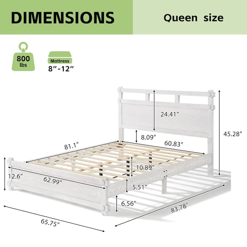 Christopher Knight Home - Farmhouse Platform Bed Frame with 2-Tier Headboard & Solid Wood Slat Support, No Box Spring Required