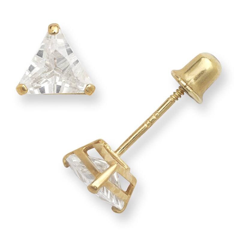 Curata 14k Gold 5mm Trillion-shape Cubic Zirconia Stud Screw-back Earrings - White