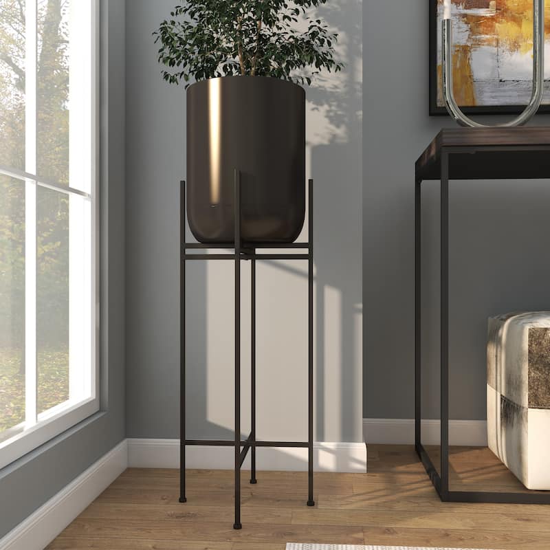 Black Iron Metal Modern Contemporary Planter on metal stand