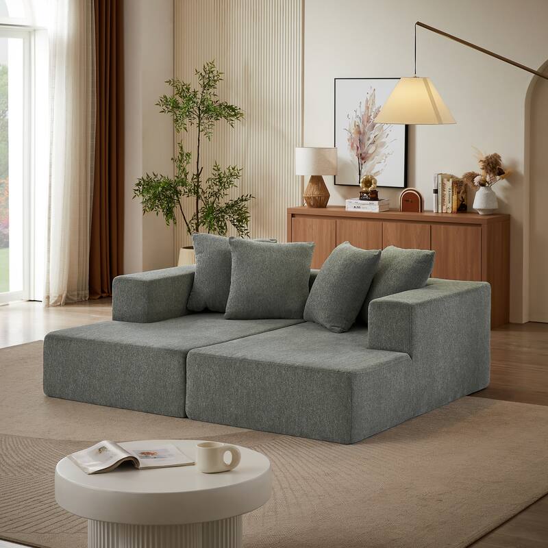 74" Chenille Sectional Sofa with Chaise & Plush Seating