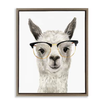 Stupell Farm Animal Llama In Glasses Framed Floater Canvas Wall Art by Victoria Borges