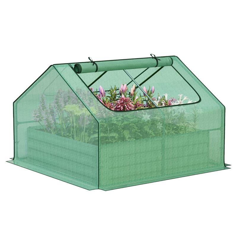 Aoodor 4.2x4.2x3 FT Raised Garden Bed Kit with Mini Greenhouse