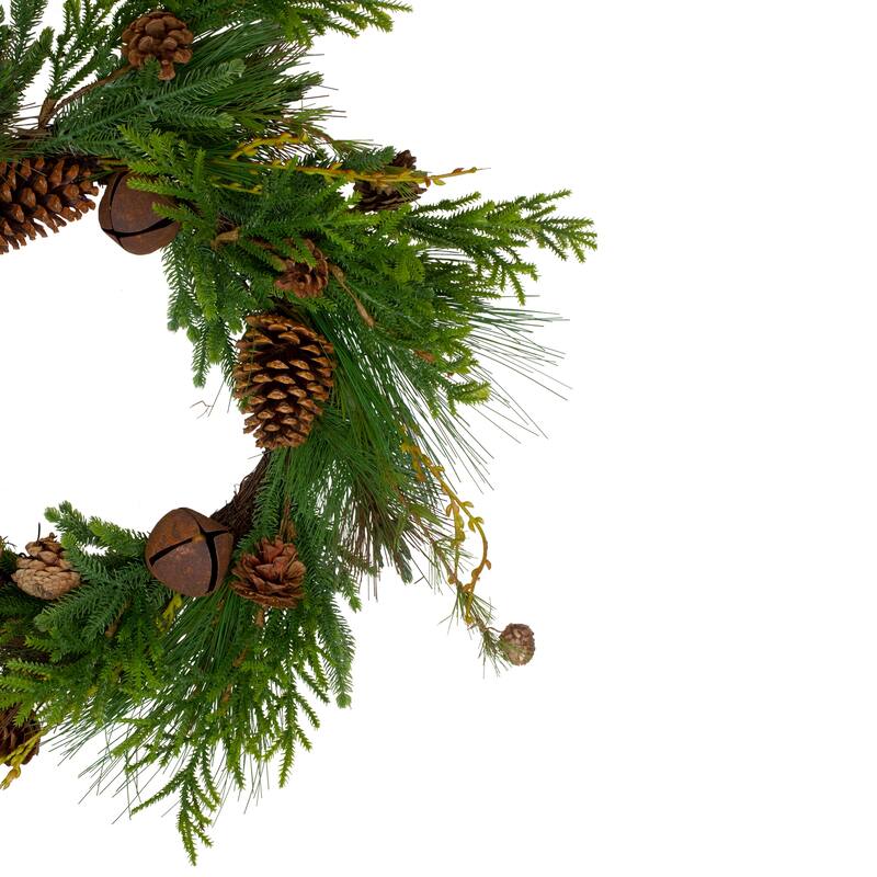 Rustic Green Brown Artificial Christmas Pinecone Wreath 30-inch, Unlit