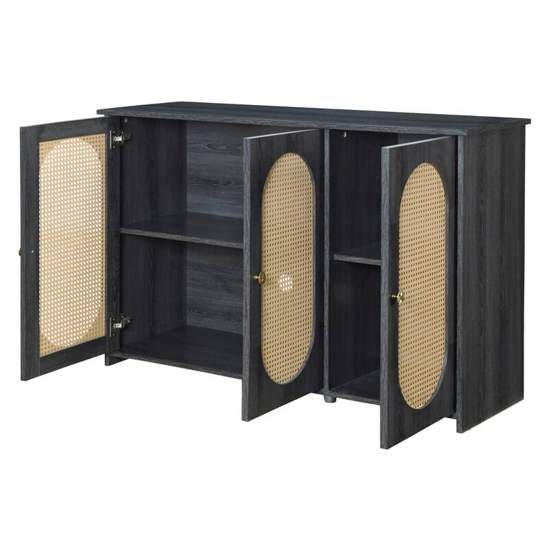 Oval Rattan Doors Black Sideboard with Adjustable Shelves