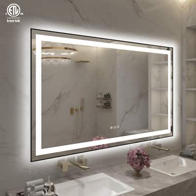 QuivaraView Aluminum front light and backlit LED lighted Framed Tempered Glass Bathroom Vanity Wall Mounted Mirror