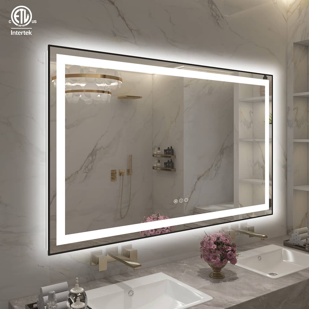 QuivaraView Aluminum front light and backlit LED lighted Framed Tempered Glass Bathroom Vanity Wall Mounted Mirror