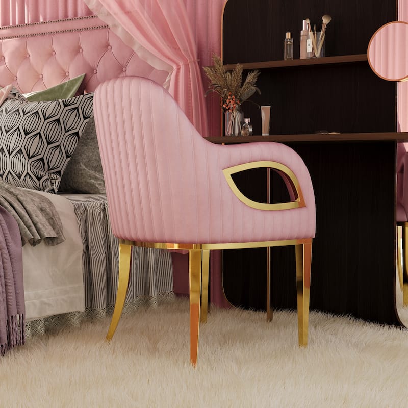 Comfy Pink Velvet Accent Armchair with Fox-Eyes Arms