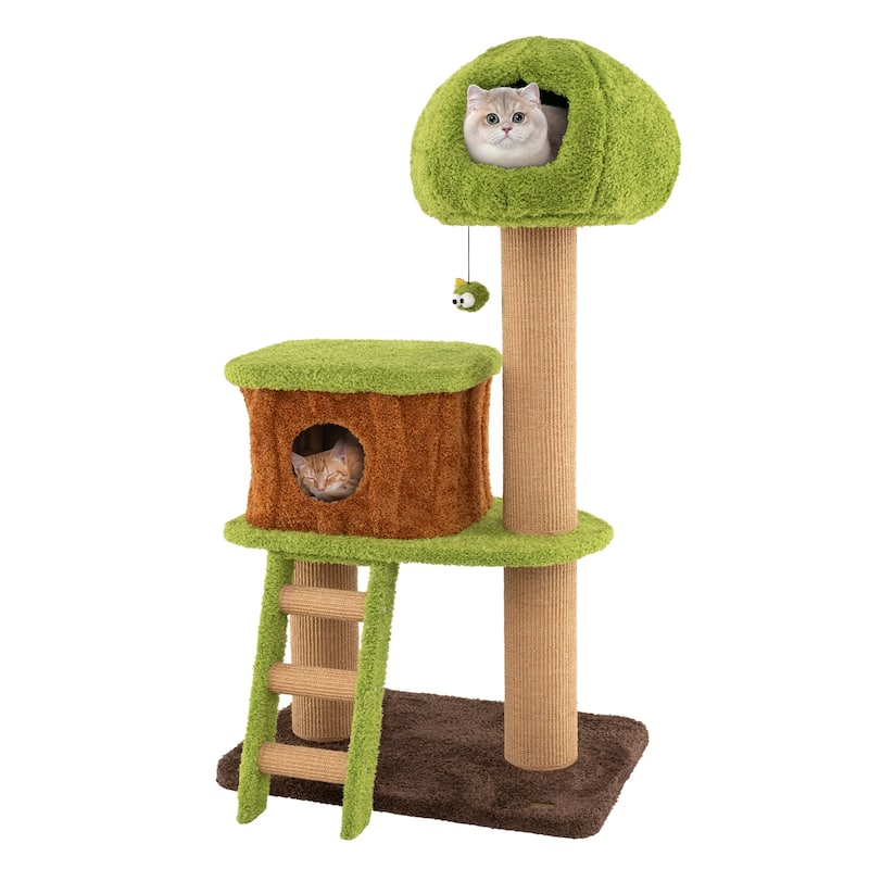 Cute Cat Tree with Mushroom-Shaped Nest Condo and Climbing Ladder for Indoor Cats - 30" x 20" x 56"