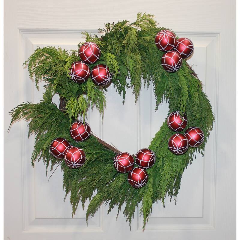 60mm Christmas Shatterproof Painted Plastic Ball x 3 on a Pick, Burgundy, Set of 12 - 9