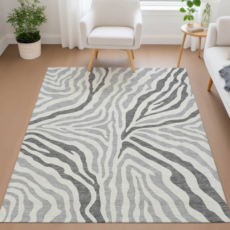 Machine Washable Indoor/ Outdoor Modern Prints Chantille Rug