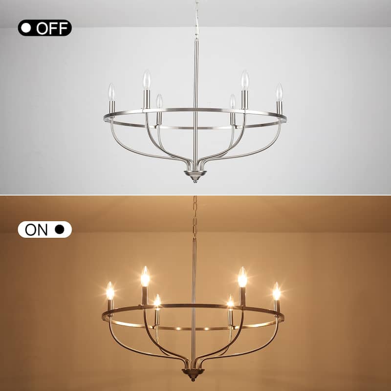 6-Light Wagon Wheel Chandelier, Traditional Metal Ceiling Light for Living Room Kitchen Island Dining Foyer - W28.34"x H25.19"