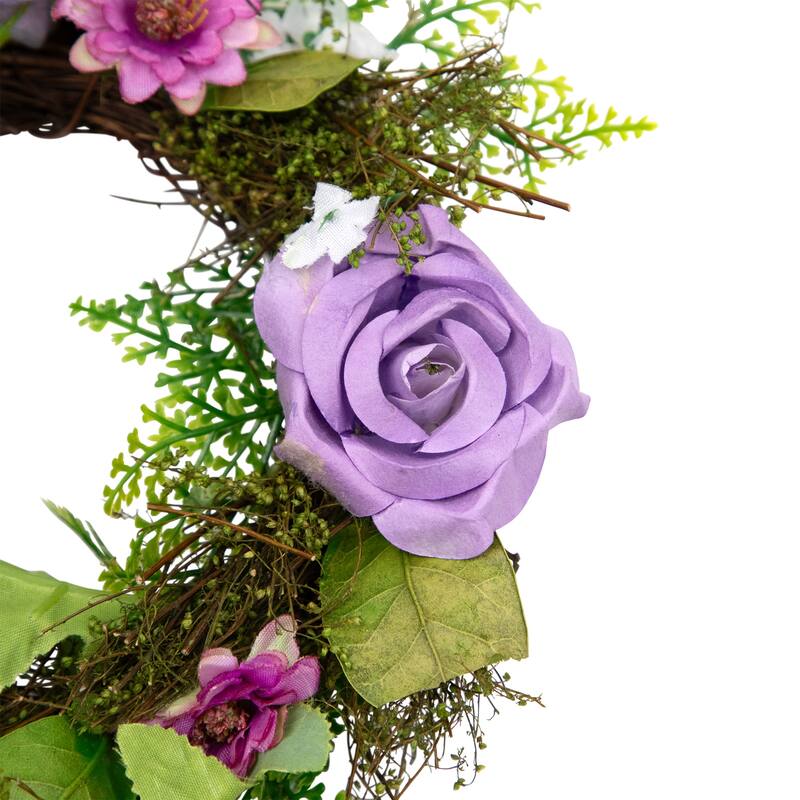 Roses and Mixed Florals with Foliage Mini Spring Artificial Wreath - Pink - 8"