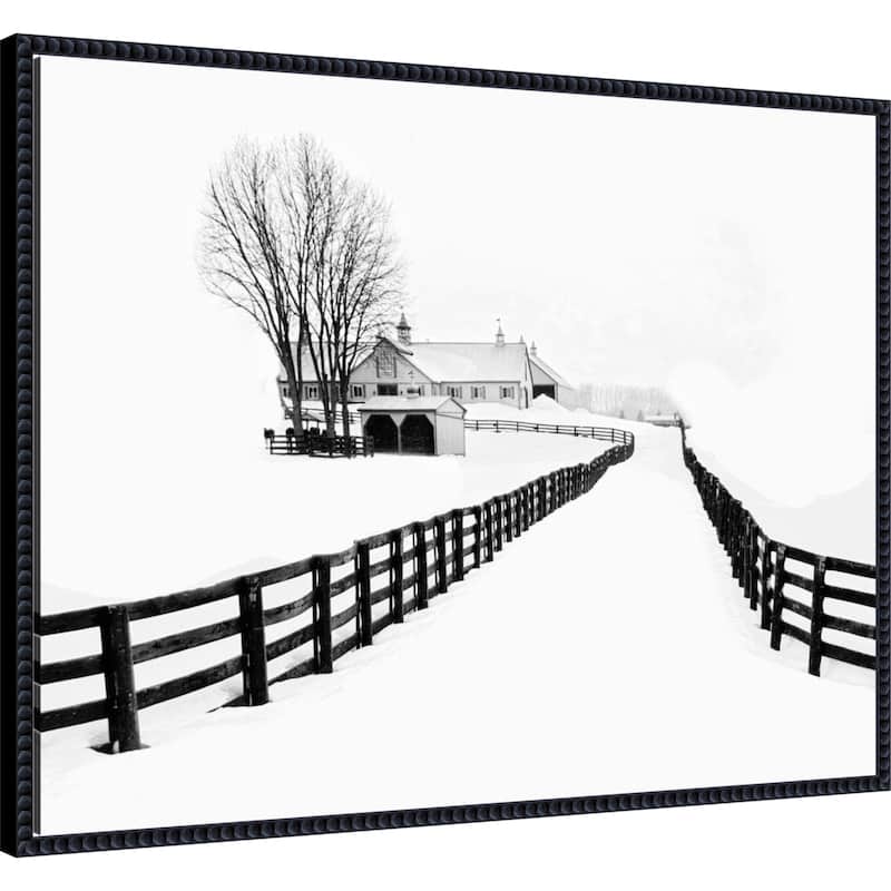 Winter Horse Barn by Jasmine (30 x 23 in.), Framed Canvas Wall Art Print - Sylvie Beaded Black