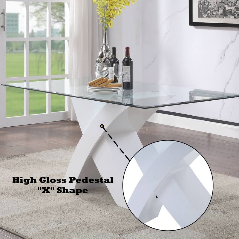 Pervis Clear Glass Top & High Gloss Dining Table