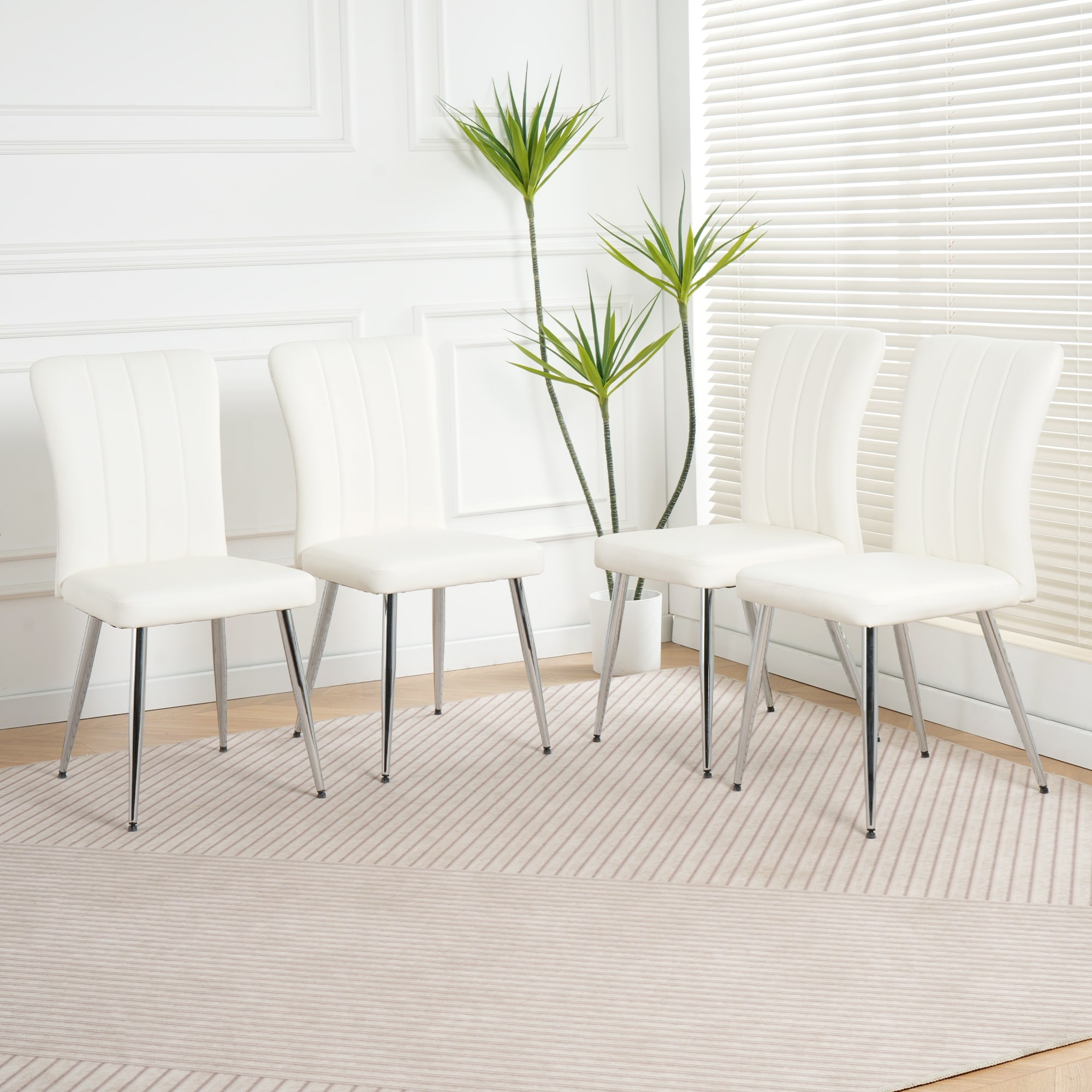 Kitchen Upholstered PU Chair Dining Chairs,Metal Legs,Set of 4