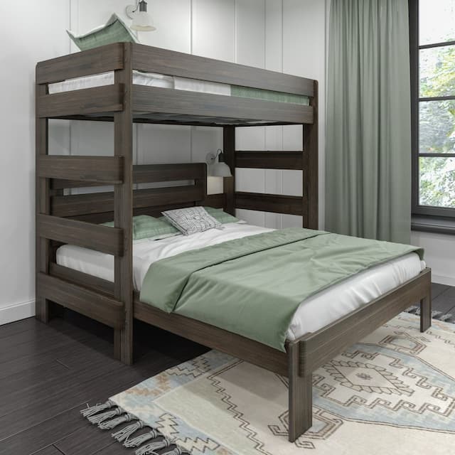 Max and Lily Farmhouse Twin over Queen L Shaped Bunk Bed - Barnwood Brown