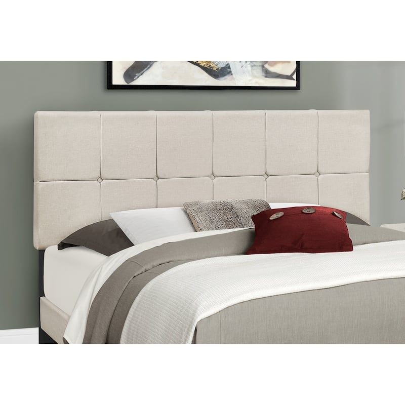Queen Size Upholstered Bed Frame with Tufted Headboard, Beige Linen Look
