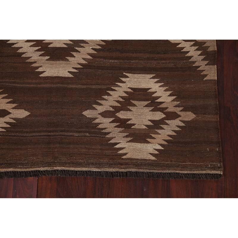 Natural Dye Tribal Geometric Oriental Kilim Area Rug Wool Flat-woven - 4'10" x 6'7"