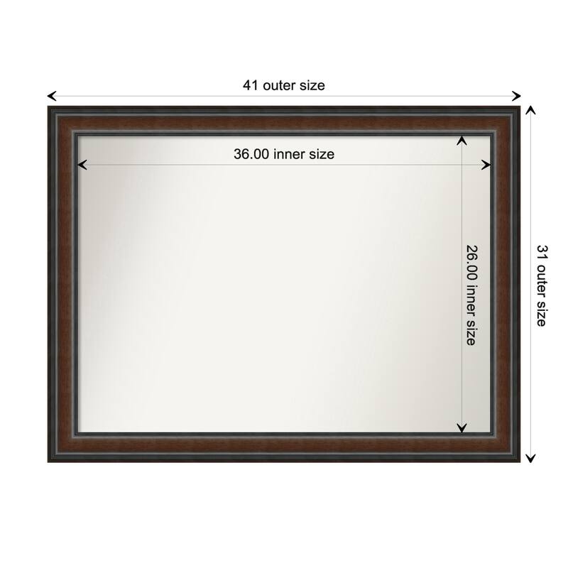 Cyprus Walnut Framed Non-Beveled Custom Wall Mirror, Bathroom Vanity Mirror - Outer Size: 40.75 x 30.75