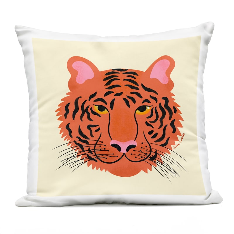 Stupell Modern Wild Tiger Face Printed Outdoor Throw Pillow Design by Carrie Cantwell - Accent - Polyester - Orange - Single