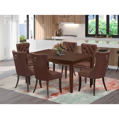 East West Furniture Kitchen Table Set Includes a Rectangle Dining Table and Upholstered Chairs, Mahogany (Pieces Options)