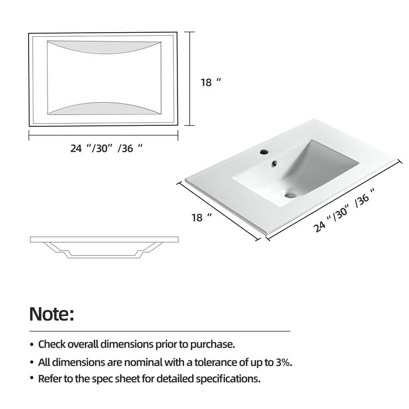 GDFStudio - Contemporary Ceramic Bathroom Vanity Sink with Pre-drilled Faucet Hole, Vanity-Top Only, Faucet & Drain NOT INCLUDED