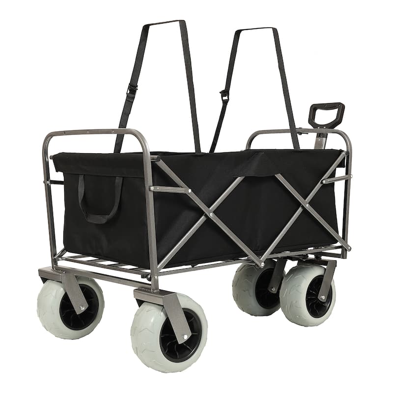 Two Pieces: Heavy-Duty 500lb Capacity Beach Wagon w/9" Pneumatic Tires & Steel Frame; Compact 225lb Foldable Utility Cart